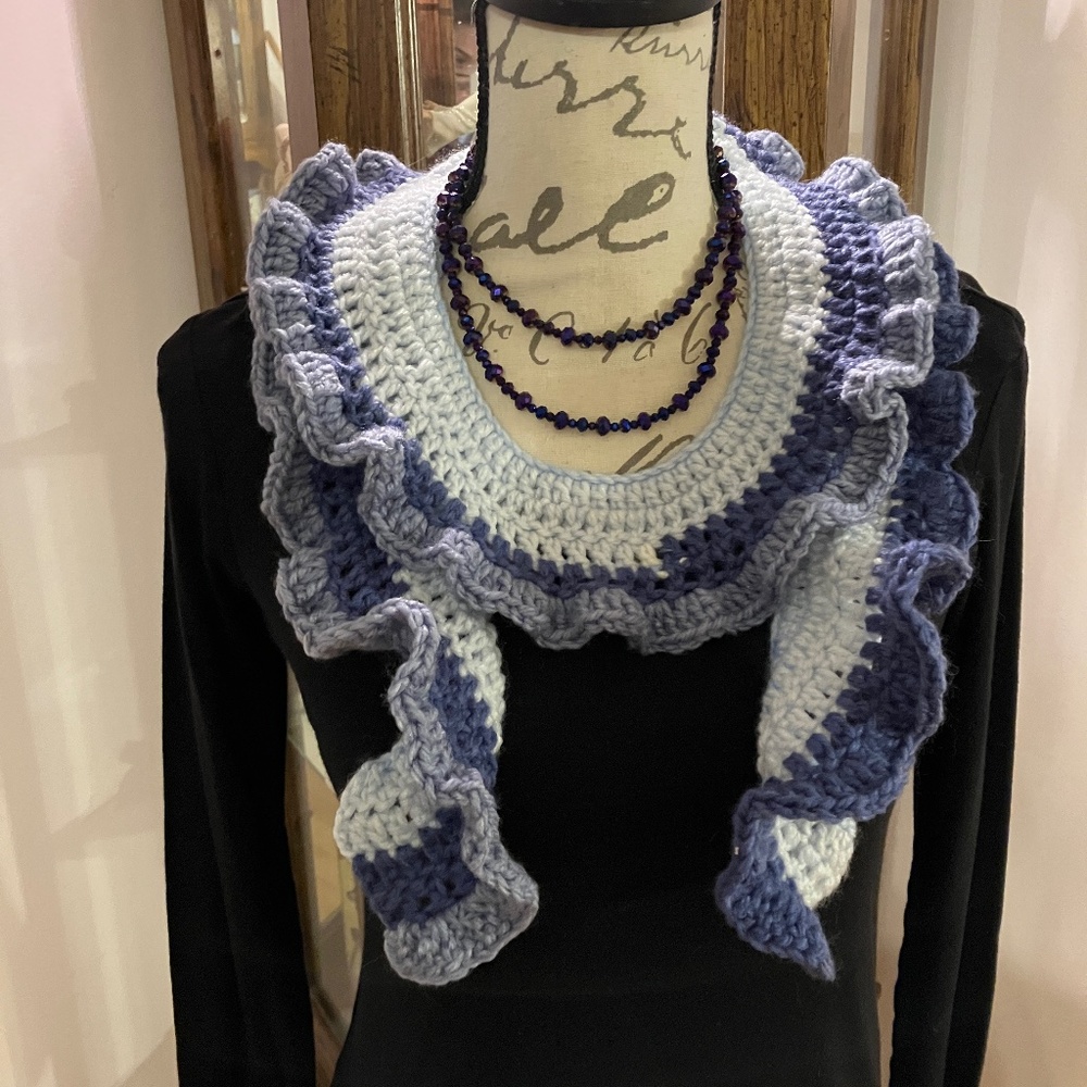 Elegant “Blue Jean” Hand Crocheted Scarf NWOT
